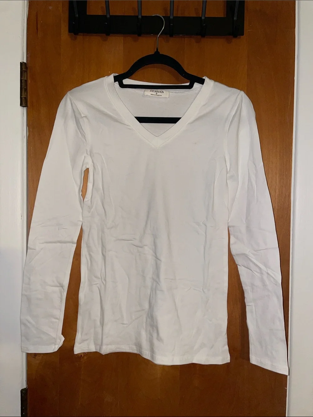 Zenana Outfitters White V-Neck Long Sleeve Tee - Picture 1 of 2